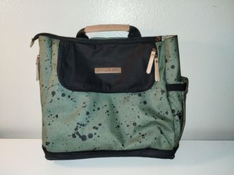 Petunia Pickle Bottom Women's Backpack Tote Pivot Pack in Green Blk Ink Splatter