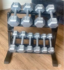 In NEW Condition Set Of Cast Iron Hex Dumbbells 8s, 10s, 15s 20s  And  25s. Total: 156 lbs [ RACK NOT INCLUDED]