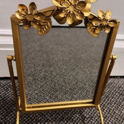 Gold Floral Vanity Stand Mirror w/legs