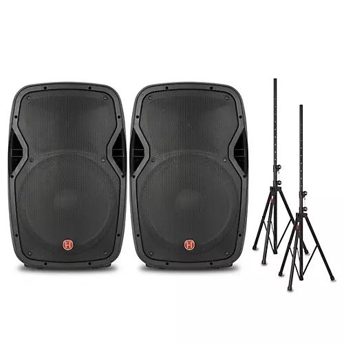 Harbinger VARI V1015 15" Powered Speakers and Stands