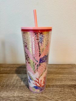 Starbucks 2020 Coral Reef Bubble Tumbler 24 oz Pink Cold Cup