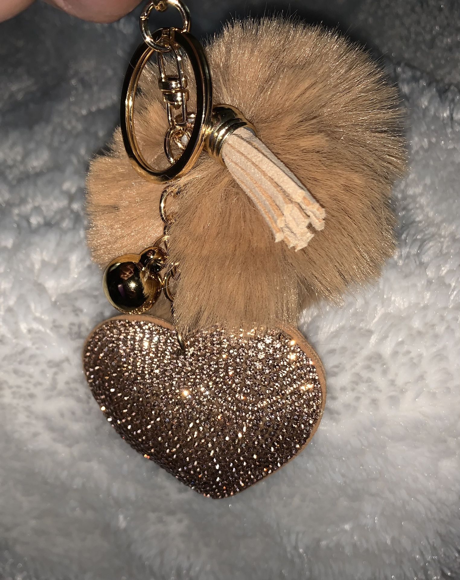 NEW Pom Pom Keychain w/ Rhinestone Heart