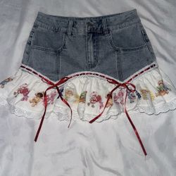 SWEET CHEERS MINI SKIRT DOLLS KILL I CARE BEARS X STRAWBERRY SHORTCAKE