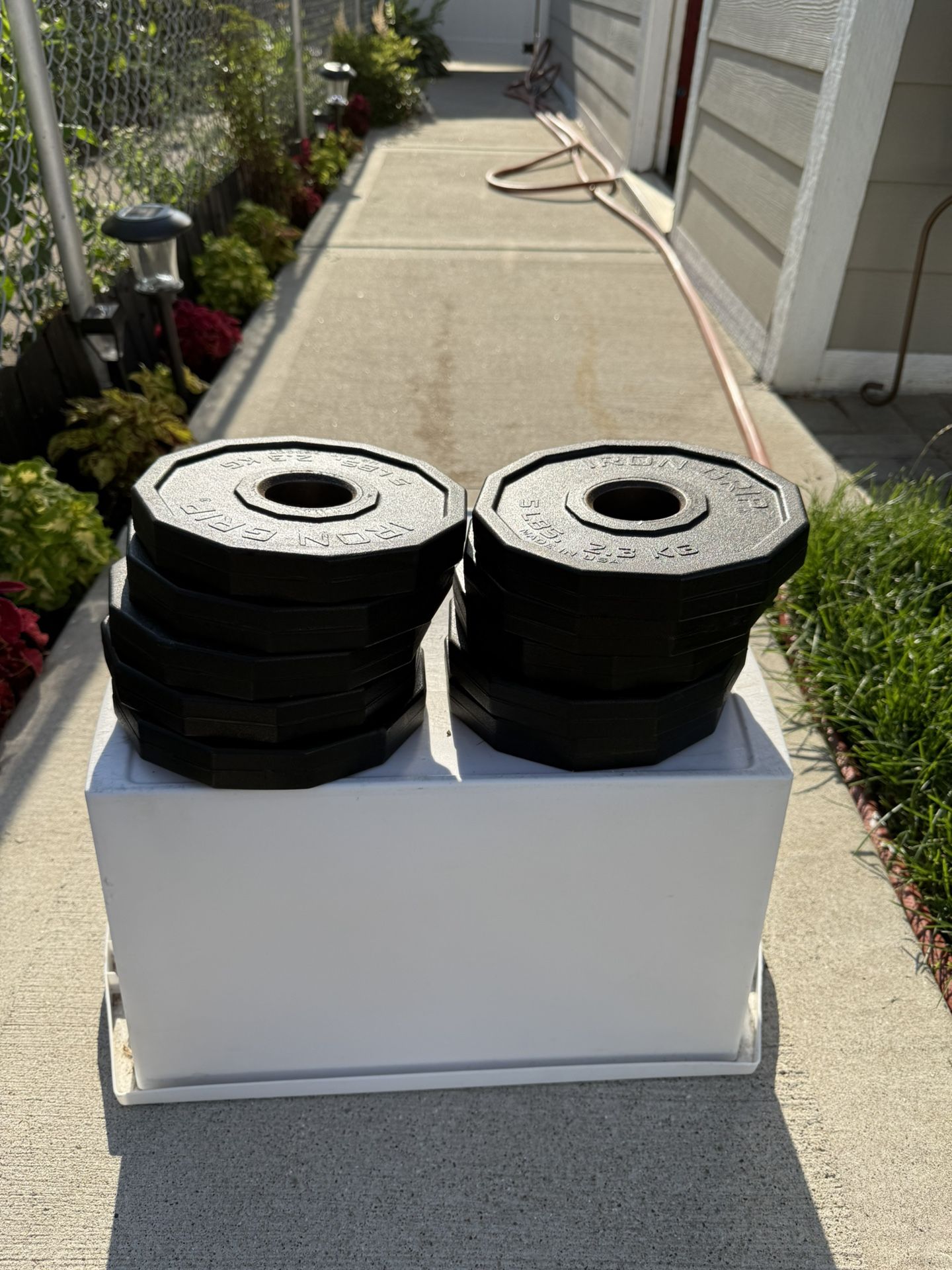 Set Of (10) 5 Lbs Iron Grip Weight Plates , 2 Inches Hole. $80.00 Or Best Offer.