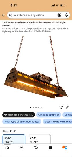 31.5" Rustic Farmhouse Chandelier Steampunk Billiards Light Fixtures 4-Lights Industrial Hanging Chandelier Vintage Ceiling Pendant Lighting for Kitch
