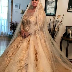 Custom Hand Beaded Wedding Dress And Veil 