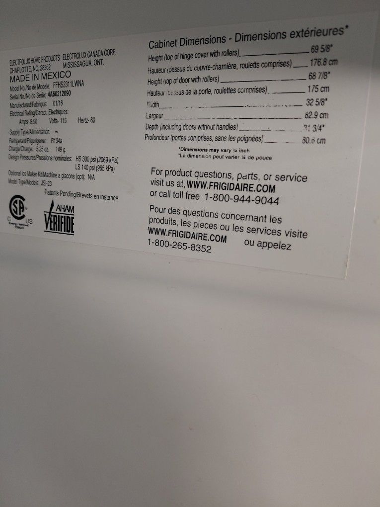 Frigidaire Side By Side