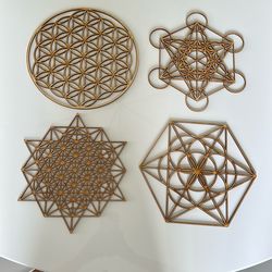 Sacred Geometry Laser-Cut Wall Art Set in Natural Wood - Home Wall Decor