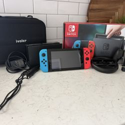 Nintendo Switch 1st Gen 32GB w Box Neon Red Blue + 64GB SD + Case + Accessories