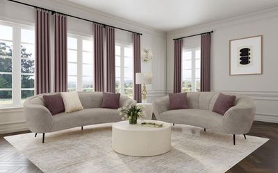 💎CURVED KIDNEY SILHOUETTE 2 PIECE SOFA LOVESEAT COUCH SET SILLONES BEIGE💎