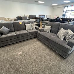 Grey Sofa Love Seat Couch Set