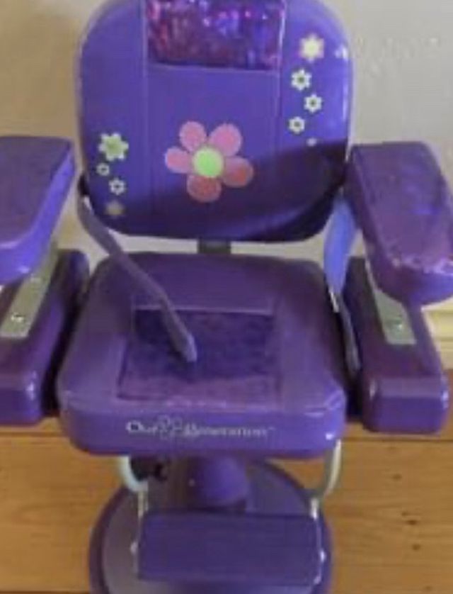 Our Generation / American Girl Doll Purple With Flowers Salon Chair, Hair Salon