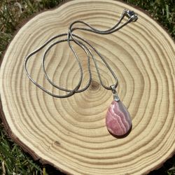 Rhodochrosite Teardrop Necklace 