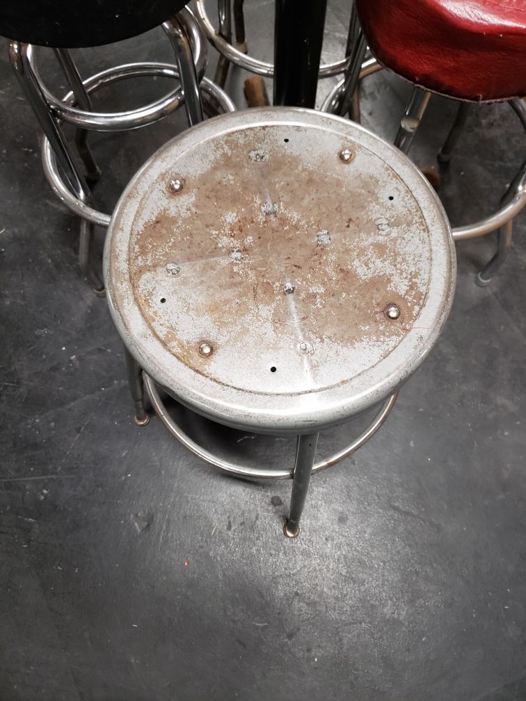 MCM Mid Century Atomic Industrisl gray steel adjustable stool