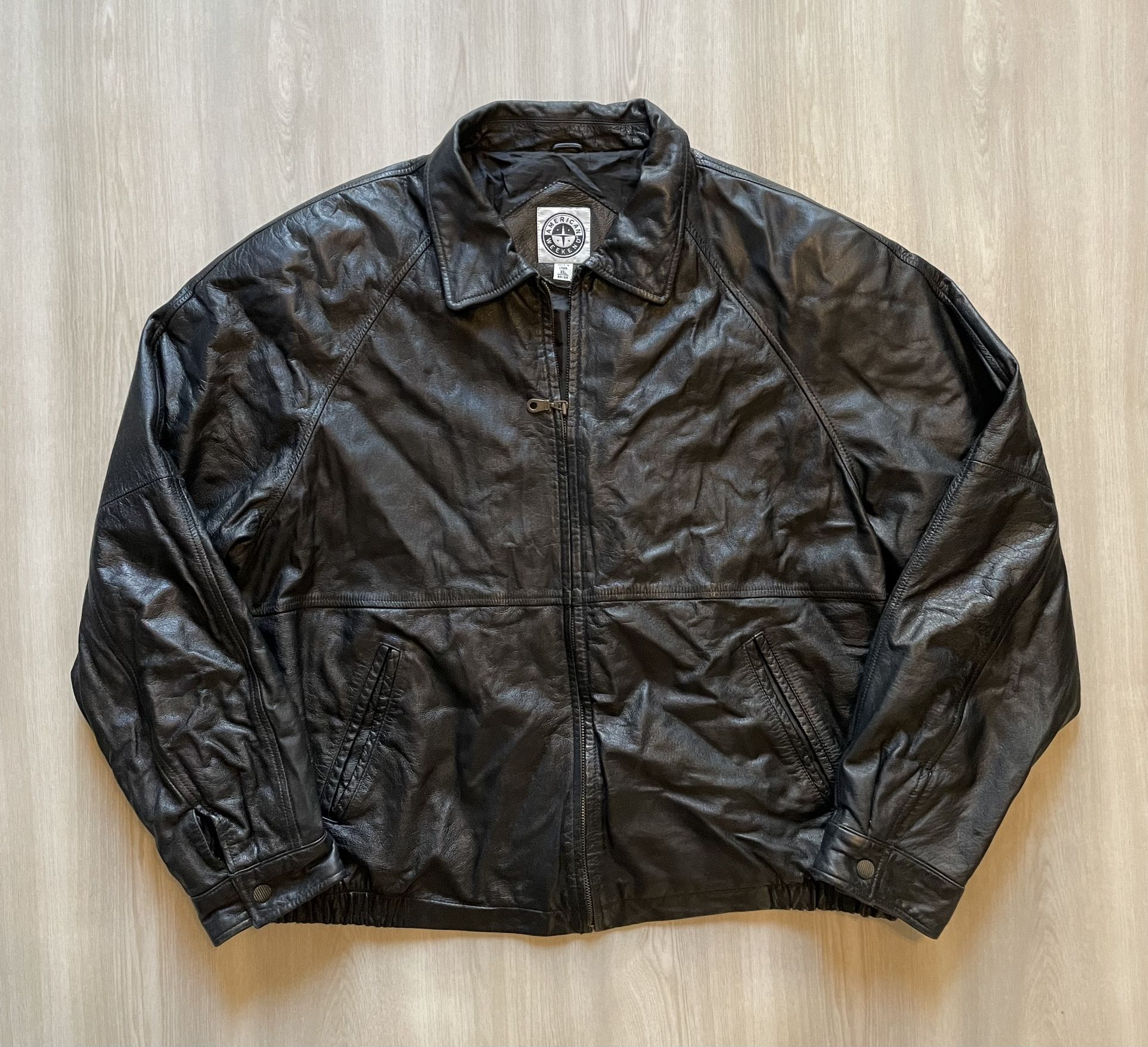  Vintage American Weekend Genuine Leather Bomber Jacket  Mens XL