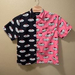 Men’s Medium Nelk Boys Full Send Pink Black Split Roses Button Up Shirt