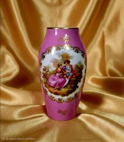 5.75" Mid 20th Century Limoges Porcelain "Courting Couple Vase"