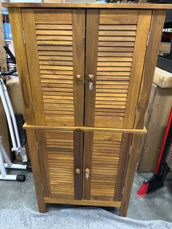 New Solid Wood Acacia Furniture Large Indoor Outdoor Storage Cabinet Patio