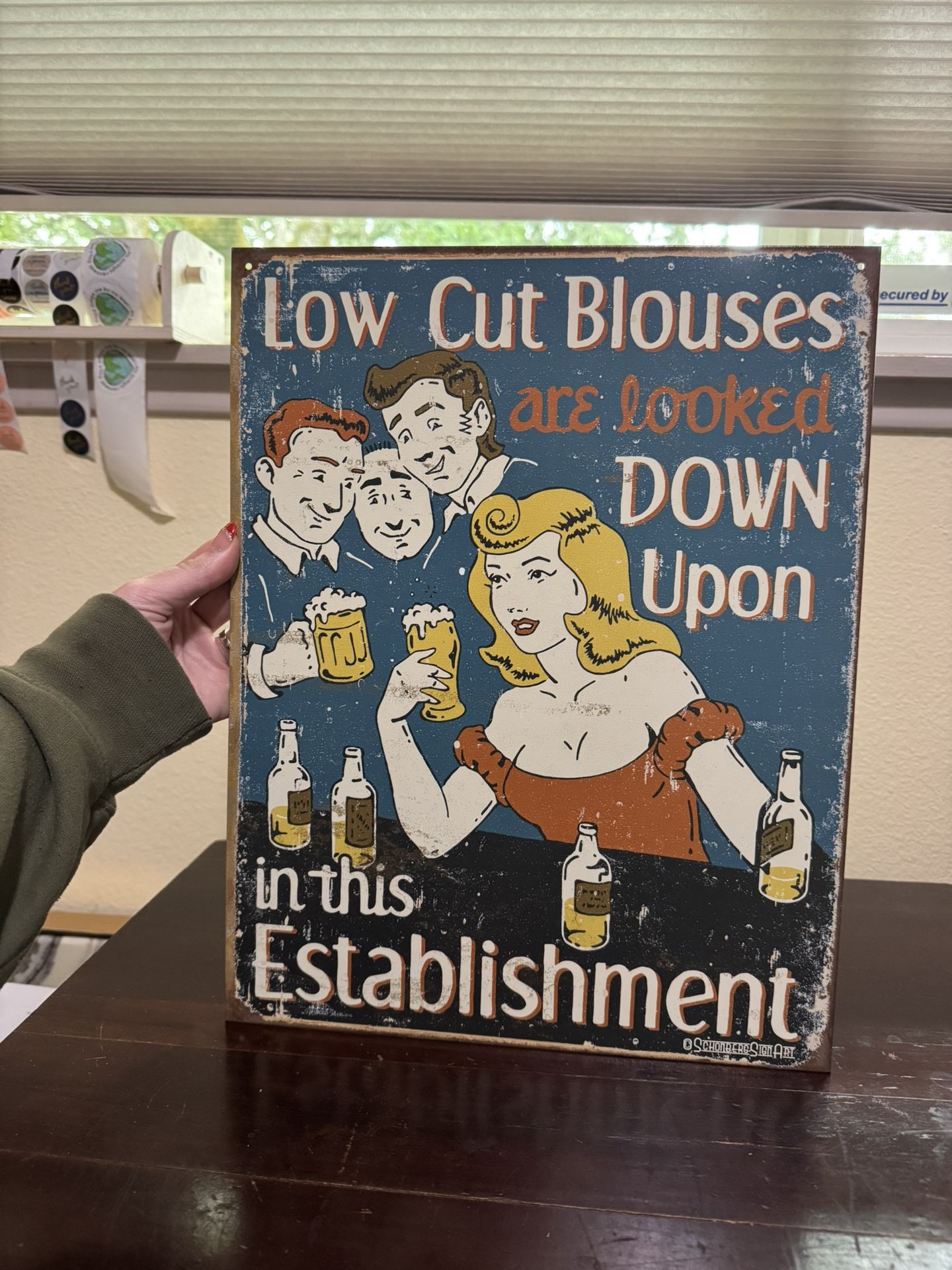 Tin Sign- Low Cut Blouses Looked Down Upon- Funny- Bar