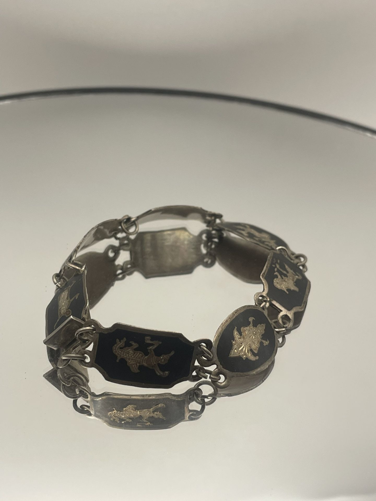 Siam sterling silver nielloware panel link bracelet