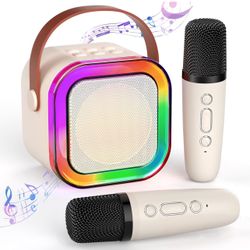 Mini Karaoke Machine for Kids Ages 2-12, Portable Bluetooth Karaoke Speaker with LED Party Lights & 2 Wireless Microphones, Perfect Birthday & Holiday