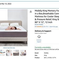 Barely Used King Memory Foam Mattress