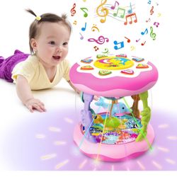 New Baby Girl Toys for 6-12 Months Ocean Rotating Light Up Musical Toys Tummy Time Infant Toys 3-6 12-18 Months Baby Girl Toys 1 2 Year Old(Pink)