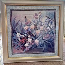 Home & Interior Large Pastel Floral Picture 32.5" x 32.5". Glass and Matting. 