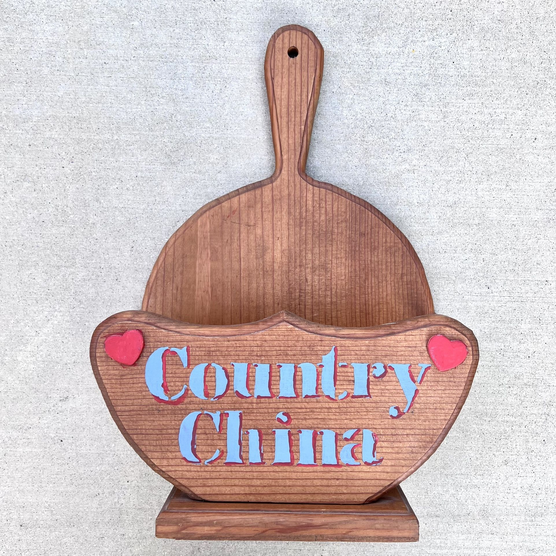 Vintage Handmade Wooden Plate Caddy Country China Free Standing Display Rack Rustic 90s Cottage
