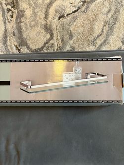 NEW in Box! Neu Home Glass Shelf with Rail in Nickel Finish
