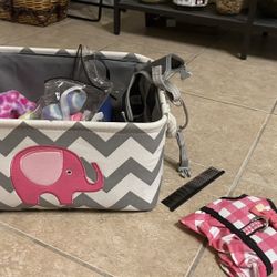 chevron pet storage basket with supplies 
