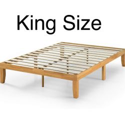 King Size Wood Platform Bed Frame  With Wood Slat Support 