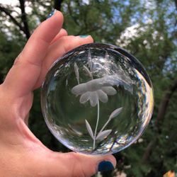 Glass Paperweight With Frosted Flower/$10.00 Firm