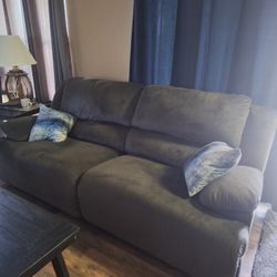 Blue Gray Double Recliner Couch 