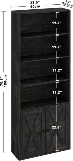 🥨HOSTACK 71" Tall Bookcase with Drawer and Door, 47" Wide Book Shelf and Bookcase with Storage, 6 Tier Large Book Storage Cabinet with 14" Deep Displ