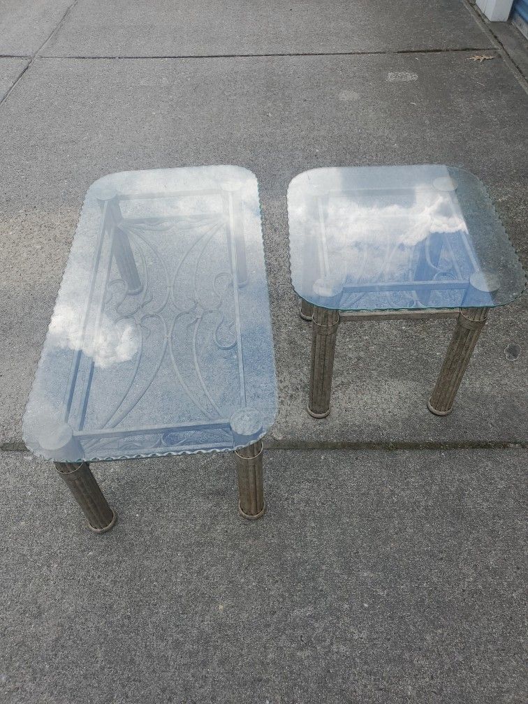 glass and metal coffee table & end table
