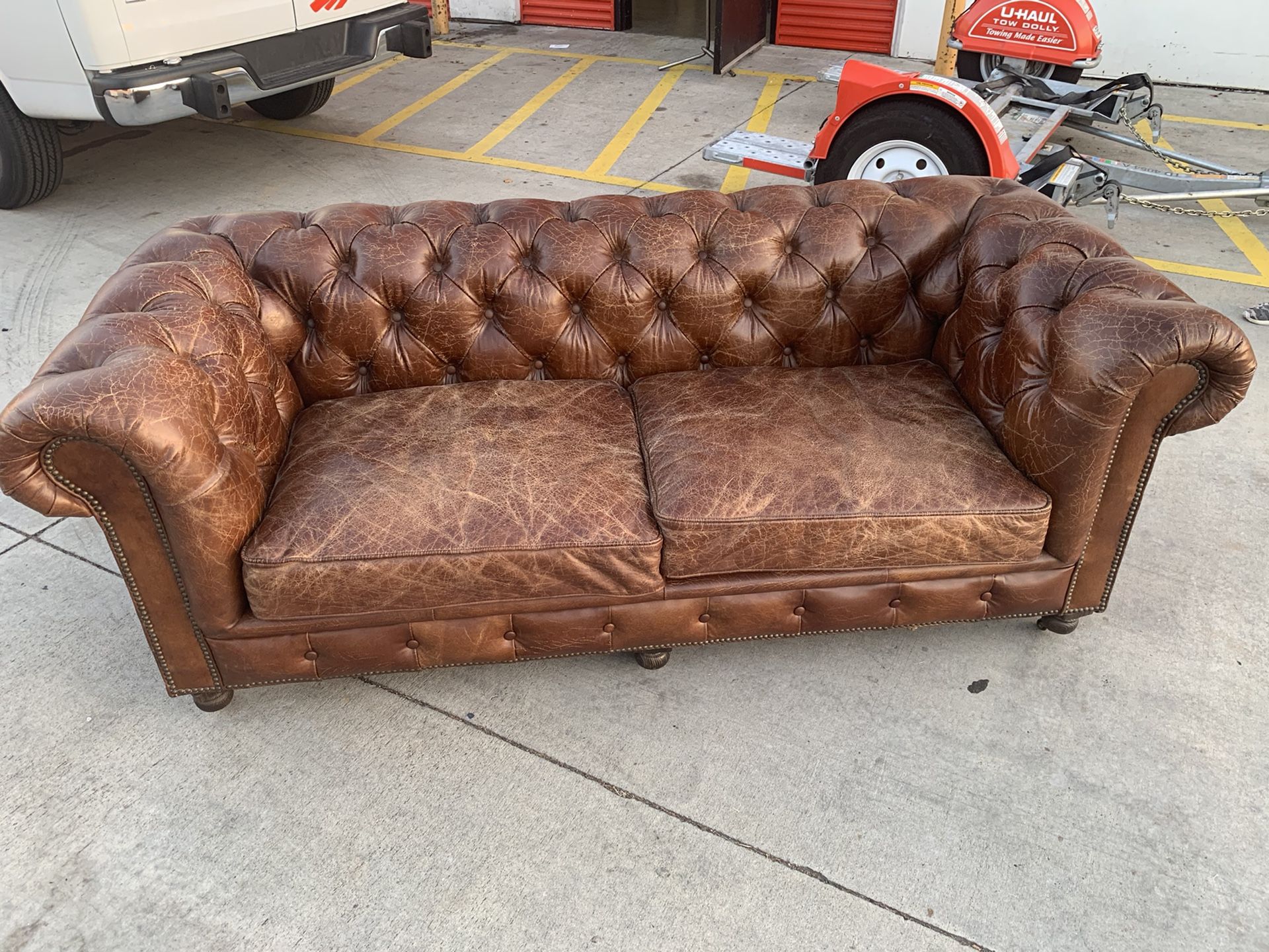 Restoration Hardware 7FT Kensington Chesterfield Vintage Cigar Leather