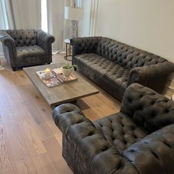 MUST SELL ASAP Like Restoration Hardware, Arhaus Leather Sofa And 2 Chairs Set Absolutely Gorgeous 