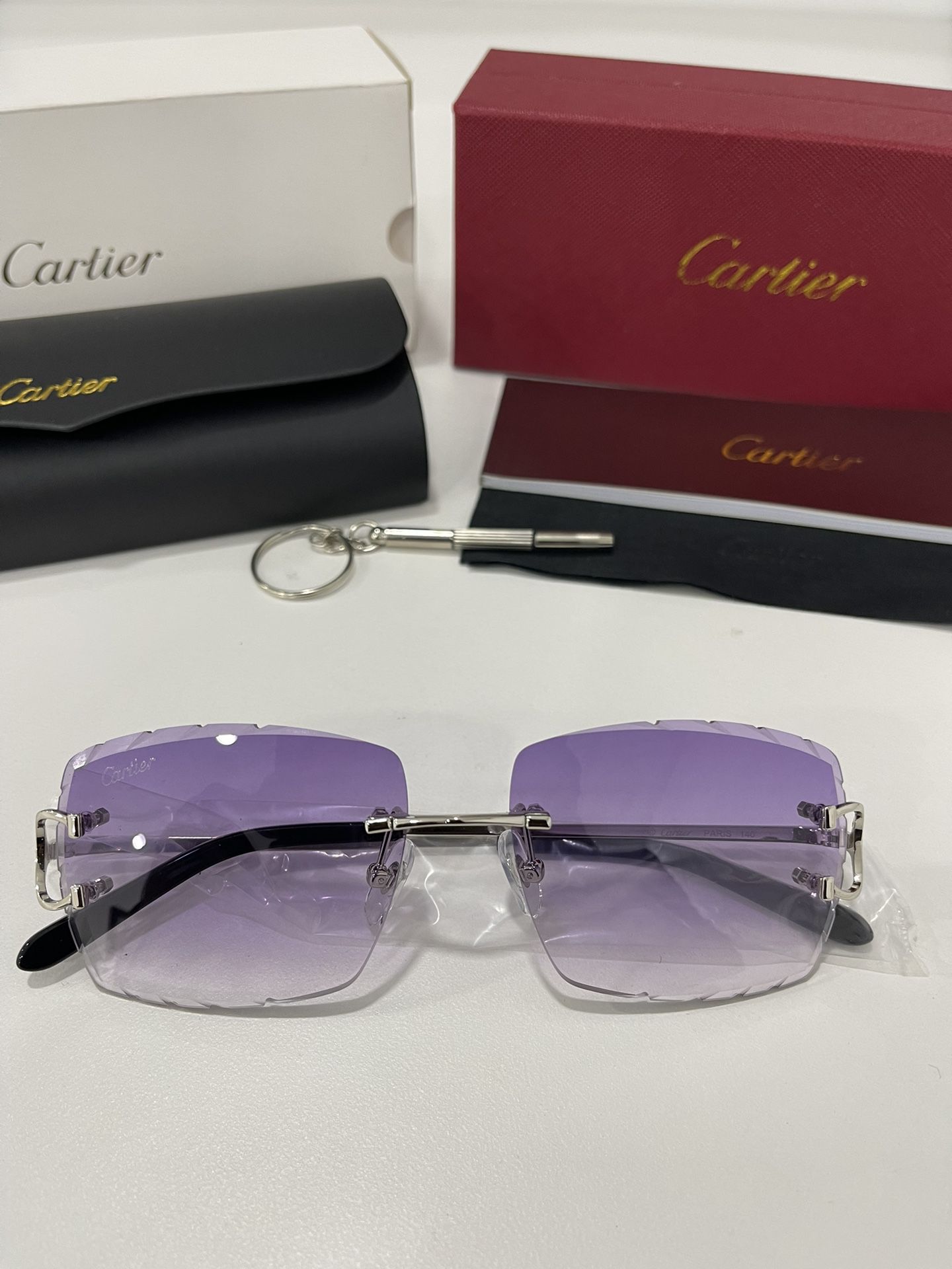 Cartier Glasses (Diamond Cut), Purple Lense, Silver Frame