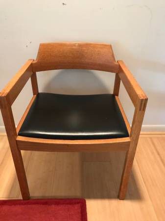 2 Black Leather Wood Mid Century Modern Dining Chairs