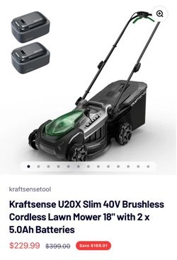Kraftsense U20X Slim 40V Brushless Cordless Lawn Mower