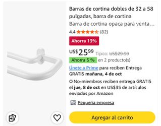 TONIAL Double Curtain Rod 32-58” Adjustable White Heavy Duty Window Curtain Rod