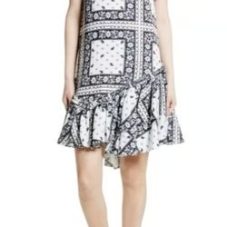 Cinq a Sept NWT Minella OTS Paisley Mini Ruffle Party Dress size 4 Navy Ivory
