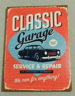 Canvas Framed Print 16 x 12 Classic Car Garage Service Repair Sign Vintage Look