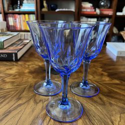 Fostoria Wine Glass Set Of 3 Vintage Blue Wine Glasses, Blue Fostoria Glassware, Vintage Fostoria Stemware, Pastel Blue Glassware,