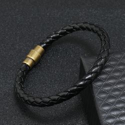 Men Braided PU Clutch Bracelet Black Color