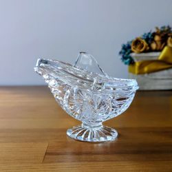 Pinwheel Clear Glass Crystal Creamer/ Gravy Boat/ Sugar Bowl