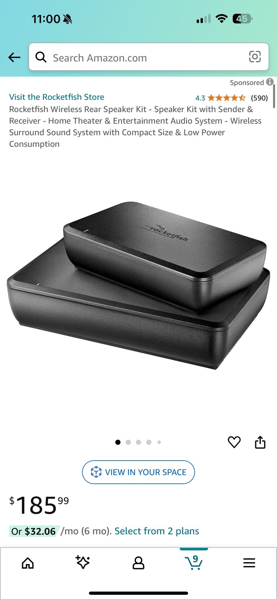 Rocketfish Wireless Rear Speaker Kit - Speaker Kit with Sender & Receiver - Home Theater & Entertainment Audio System - Wireless Surround Sound System