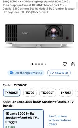 BenQ TK700STi 4K HDR Gaming Projector (For Parts)