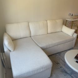 VanAcc Sofa Bed, Sleeper Sofa- 2 in 1 Pull Out Couch Bed with Storage Chaise for Living Room, White